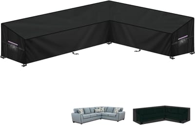 Famanu - Tuinmeubelhoes L-Vorm Afdekhoes voor Tuinmeubelen Waterdichte Rotan Hoekbankhoes Buiten Tuinbankhoes Lounge Afdekking Beschermhoes voor Hoekbank met Ventilatieopeningen, 300x210x102x80/60cm