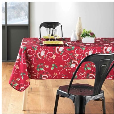 Kerst rechthoekig tafelkleed - Vlekbestendig / waterdicht materiaal - Rode Kerstman met hulstpatroon - Verschillende maten