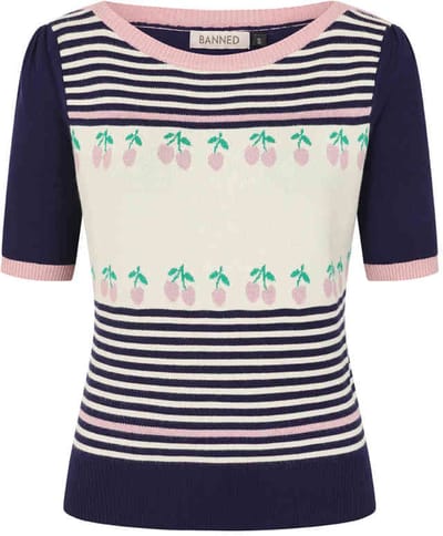 Banned - Jolene Cherries Gebreide trui - S - Blauw