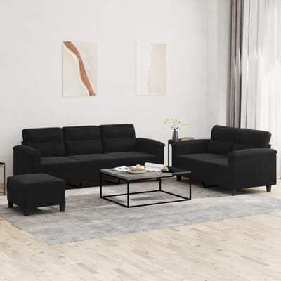 vidaXL - 3-delige - Loungeset - met - kussens - microvezelstof - zwart