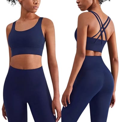 SparkNine Elevate Sportset - tweedelig - S - donkerblauw - high-impact ondersteuning - hoge taille - cross back - compressie - hoge taille - sportkledingset