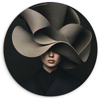 WallCircle® Wandcirkel 120x120 cm - Muurcirkel Zwarte - Hoed - Vrouw - Muurdecoratie woonkamer - Wanddecoratie slaapkamer - Kamer decoratie accessoires - Ronde schilderijen XXL