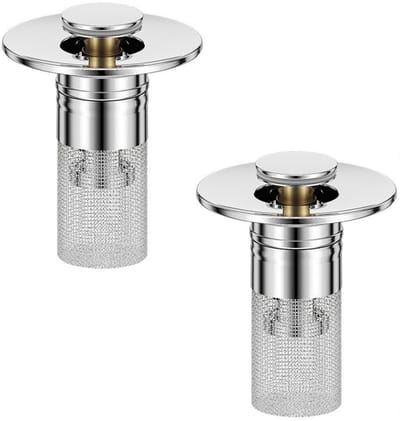 Dailygoods- Spoelbakpluggen 2-delig - Roestvrij Staal - Haarvanger - Wastafel Afvoer Stopper - Pop-Up Zeef - 28-32mm Afvoer Gaten - Afvoerstopper