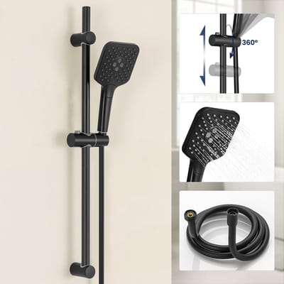 Lonheo Max Doucheset met Handdouche Zwart - 70 cm Glijstang - 3 standen - Doucheslang 150 cm - Zwart