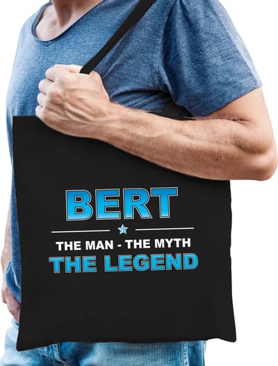 Naam cadeau Tasje voor Bert - The man, The myth the Legend - katoenen - zwart - verjaardag - vaderdag - collega - vriendin