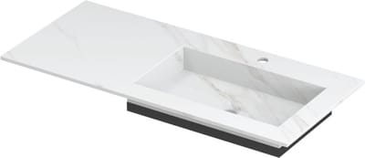 INK Post wastafel in keramische slab met envelop bodem wasbak rechts met ,2 kraangaten, 100x45x1cm, calacatta mat