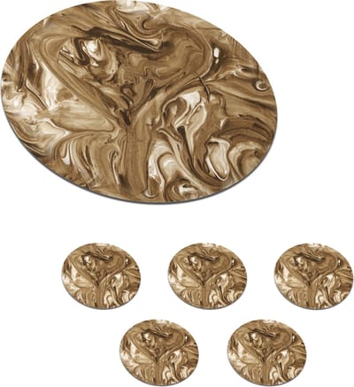 Onderzetters voor glazen - Rond - Bruin - Marmer print - Verf - Patronen - 10x10 cm - Glasonderzetters - 6 stuks