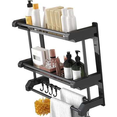 Badkamer Opbergrek Wandmontage Roestvrij Staal Handdoekrek voor Toilet Badkamer Keuken Ophangaccessoires Dubbel 50cm Double layers gray