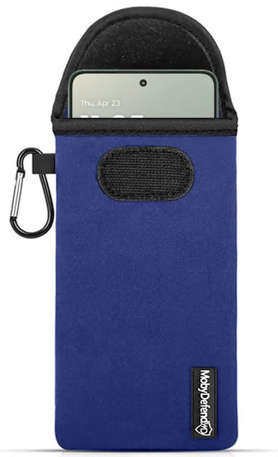 MobyDefend Hoesje - Geschikt voor Motorola Edge 70 - Neopreen Pouch Met Karabijnhaak - Insteek - Riemlus - Blauw