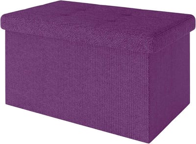 Opvouwbare bank in VIOLET - Zitkubus 49x30x30 cm - Stoffen opbergkist met deksel - Holtes - Voetensteun