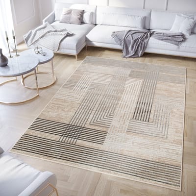 Tapiso Crystal Vloerkleed Beige Grijs Lijnen 3D Effect Tapijt Maat- 80x150