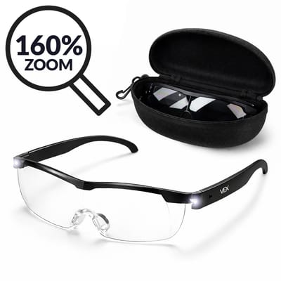 Vergrootglasbril met Ledverlichting – Vergroot 160% - Oplaadbare Loep Bril met Opbergzakje – Geschikt over Bril – One Size – VEX VX-101