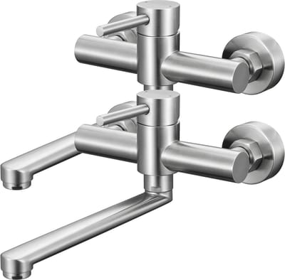CECIPA max Keukenkraan - 2 stuks - Keukenkraan Met Uittrekbare Uitloop - 360° draaibare keukenkraan - Muurkraan Keuken - Zilver