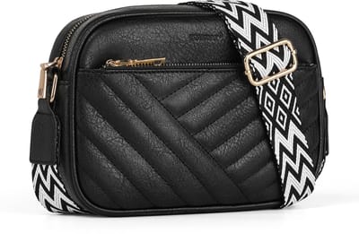 TAN.TOMI Schoudertas Dames – Gestept PU Leer – Kleine Crossbody Tas met Brede Verstelbare Riem – Lichtgewicht & Modieus - Zwart