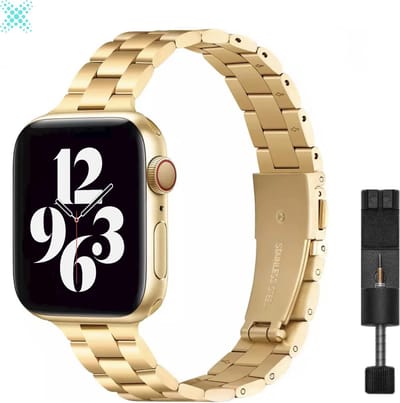 MY PROTECT - Luxe Metalen Slim Bandje - Geschikt Voor Apple Watch Bandje - Series 1/2/3/4/5/6/7/8/9/10/SE - 38mm - 40mm - 41mm - 42mm - Goud