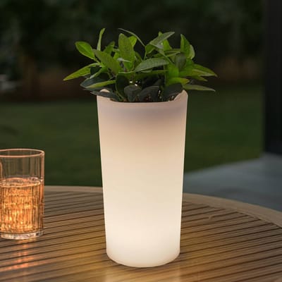 Lindby LED oplaadbare bloemenvaas Florista, RGB, IP54, Ø 12cm, wit