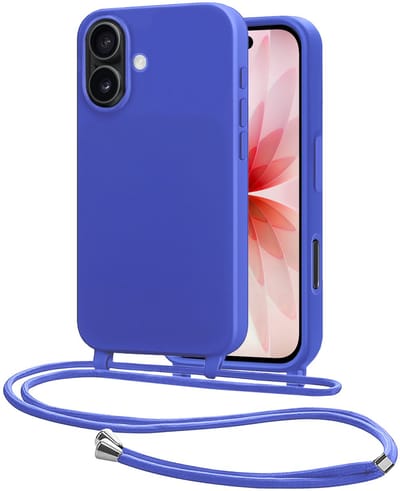 Hoes Geschikt voor iPhone 17 Met Telefoonkoord - Siliconen Hoesje Backcover Met Ketting - Felblauw