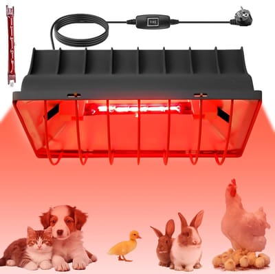Verwarmingslamp van 1.8 m voor dieren met schakelaar, infraroodlicht voor kippen, biggen en puppy's (175 Watt)