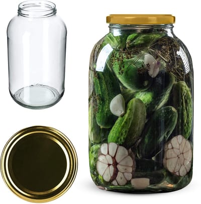 KADAX Inmaakpotten, 4 liter, diameter van 100 mm, inmaakpotten, inmaakpotten, ronde potten (1 stuk, gouden deksel)