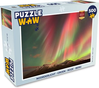 Puzzel Noorderlicht - Groen - Roze - Berg - Legpuzzel - Puzzel 500 stukjes