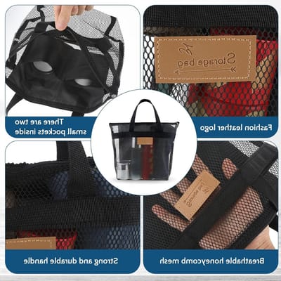 Grote capaciteit mesh douche tas, draagbare strandtas en badorganizer voor reizen, gym en zwemmen