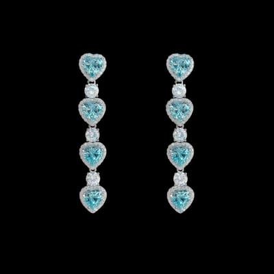 Victoria Valenza 925 Sterling Zilveren Lange Hart Oorbellen met Blauwe Zirkonia Stenen - Oorhangers - 925 sterling zilver - Zilverkleurig - Hart oorbellen - Zirkonia