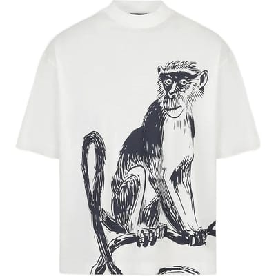 Emporio Armani Zomer 2023 Eenvoudig Apenprint Ronde Hals T-shirt Heren Tops Wit 3R1TV3-1JUVZ-01H6 L white