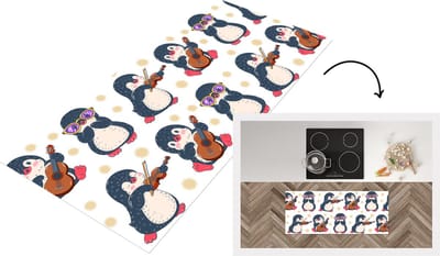Keukenloper - Loper keuken - Pinguïn - Muziek - Gitaar - Kinderen - Patroon - 120x50 cm - Keukenloper vinyl