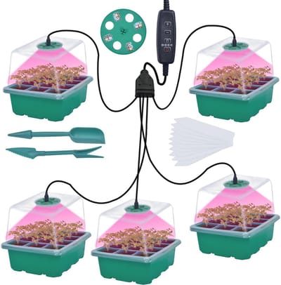 MUPOO Kweekbak met Groeilamp en Timer - Moestuin Kweekkas met Hoge Deksel - full spectrum -Zaaitrays voor Zaailingen - Verstelbare Ventilatie - Full Spectrum LED - Voorgroeien - Binnenkweken - 5 pack