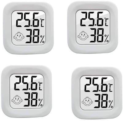 Hygrometer - Weerstation - Luchtvochtigheidsmeter - Thermometer Voor Binnen - Binnenthermometer - Mini LCD digitale thermometer - geschikt voor babykamer, ouderenkamer, kantoor, wijnkelder, etc. - 4 stuks - Wit