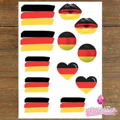 GetGlitterBaby® Plak Tattoos Voetbal / Tijdelijke Tattoo Sticker / Nep Tatoeage / Gezicht en Lichaam Schmink Versiering - Duitsland / Duitse Vlag / Germany / Deutschland