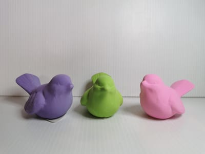 Set 3x beeld vogeltjes Paars Groen en Roze 9x4.5x7cm