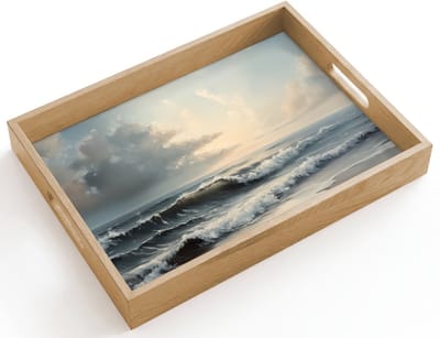 Dienblad hout 40x30 cm - Schootdienblad - Strand - Zee - Zonsondergang - Borrelplank rechthoek - Plateau dienbladen