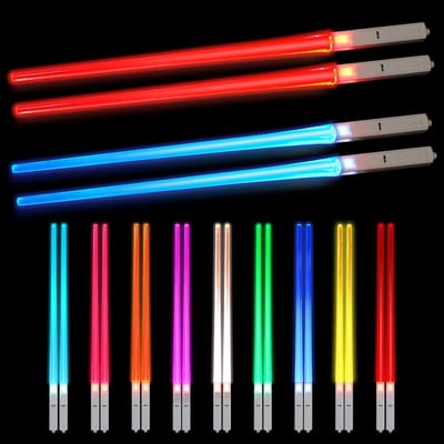 LED Lichtsabers Chopsticks - 2 Paar Herbruikbare LED Eetstokjes met 9 Kleuren voor Sushi en Diner Feestjes, BPA Vrij