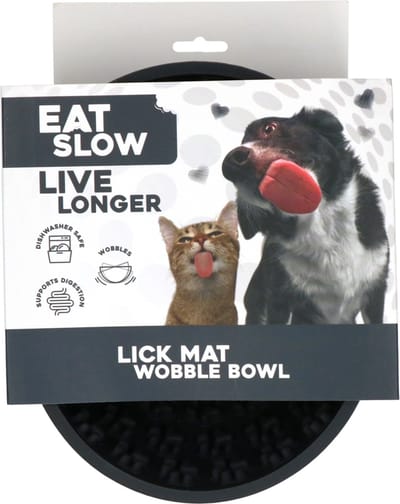 Eat Slow Live Longer Likmat Wiebelkom Pootafdrukken - 17 cm - Snuffelmat - Anti-schrok Kom - Slowfeeder – Afleiding – Belonen - Honden en Katten – voor Lekkernij - 100% Siliconen – Vaatwasserbestendig – Voerpuzzel Kat - Voerpuzzel Kat - Grijs