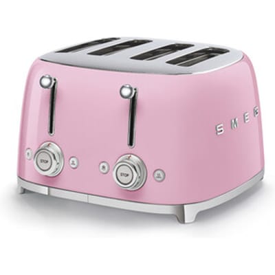 SMEG TSF03PKEU Broodrooster - 4 Sneden - 4 Brede Sleuven - 2000W - 6 Bruiningsstanden - Ontdooifunctie, Opwarmfunctie & Bagelfunctie - '50s Style - Roze