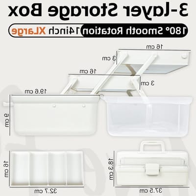 37 cm 3-laags multifunctionele opbergdoos, sorteerbox, organizer voor knutselen, naaien en gereedschap met 2 planken (Wit, 14XL)