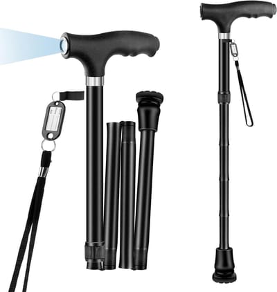 Wandelstok voor ouderen - met LED-lampje - Inclusief anti-verlieslabel - Ergonomische handgreep - Lichtgewicht aluminium - Rubberen basis - Verstelbare hoogte