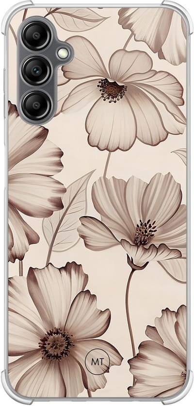 Hoesje (shockproof) geschikt voor Samsung Galaxy A14 5G - Sand flowers - Extra sterke case - TPU/polycarbonaat - Bloemen - Beige, Transparant