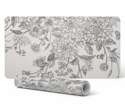 Grafische bureauonderlegger voor thuis en op kantoor, vintage bloemenpatroon, 90x45 cm