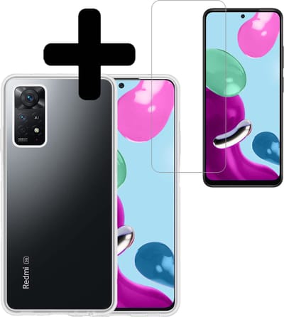 Hoesje - Met Screenprotector - Geschikt voor Xiaomi Redmi Note 11 - Sterk & Shockproof - Back Cover - Siliconen Case - Telefoon Hoes - Telefoonhoesjes - Transparant
