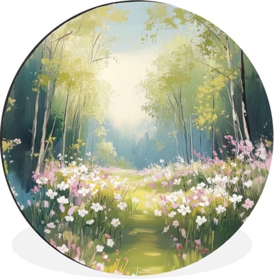 WallCircle - Wandcirkel - Muurcirkel - Bos - Schilderstijl - Kleurrijk - Aluminium - Dibond - 30x30 cm - Binnen en Buiten