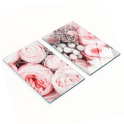 Decoratieve glazen snijplanken voor in de keuken met bloemenboeketmotief, 2x30x52 cm
