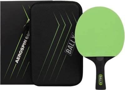Carbon AeroSpin 6000 Carbon Tafeltennisbatje, 7-laags racketblad, 2,0 mm sponskussens, twee verschillende 5 sterren bekleding, zwart en groen, inclusief rackettas, AeroSpin 6000 Carbon