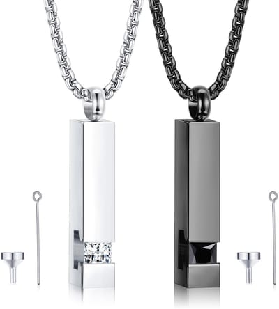 Allecto - Urn Pendant - Ash Jewelry - Met ketting - Zwart - Rvs met cubic zirconia - Voor speciale gelegenheden - Zwart en zilver
