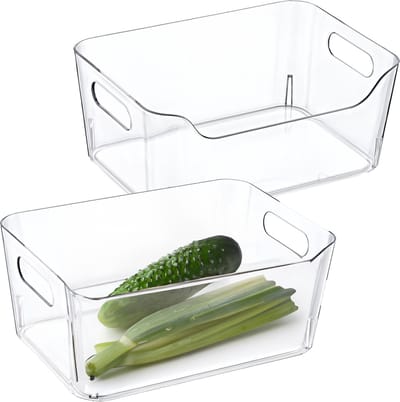 Excellent houseware Koelkast/keuken organizer mand/bak - 2x - transparant - kunststof - L30 x B21 x H13 cm - groente lade - 7 liter