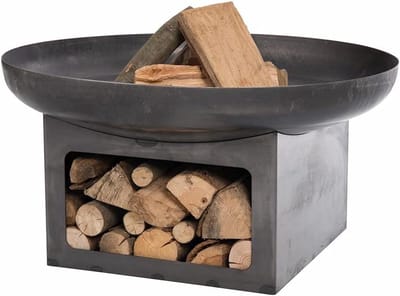 Vuurkorf Juva - Buitenhaard Metaal - Terras Verwarmen - Met Houtopslag - 80 cm - Zwart