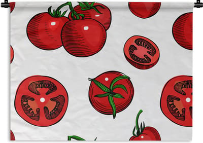 Wandkleed - Wanddoek - Rood - Patronen - Tomaten - 60x45 cm - Wandtapijt