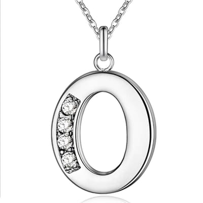 Zilverkleurige Letter O Dames Ketting met Zirkonia