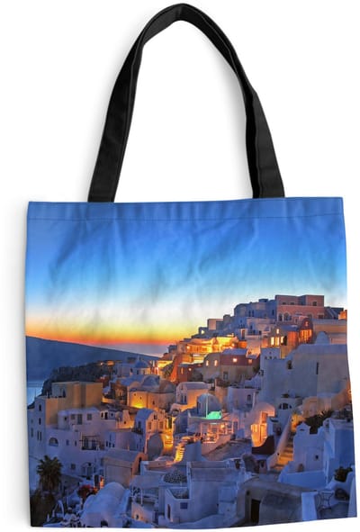 MuchoWow® Schoudertas - Strandtas - Big Shopper - Boodschappentas - Oia Santorini met kleurrijke zonsondergang in Griekenland - 40x40 cm - Katoenen tas